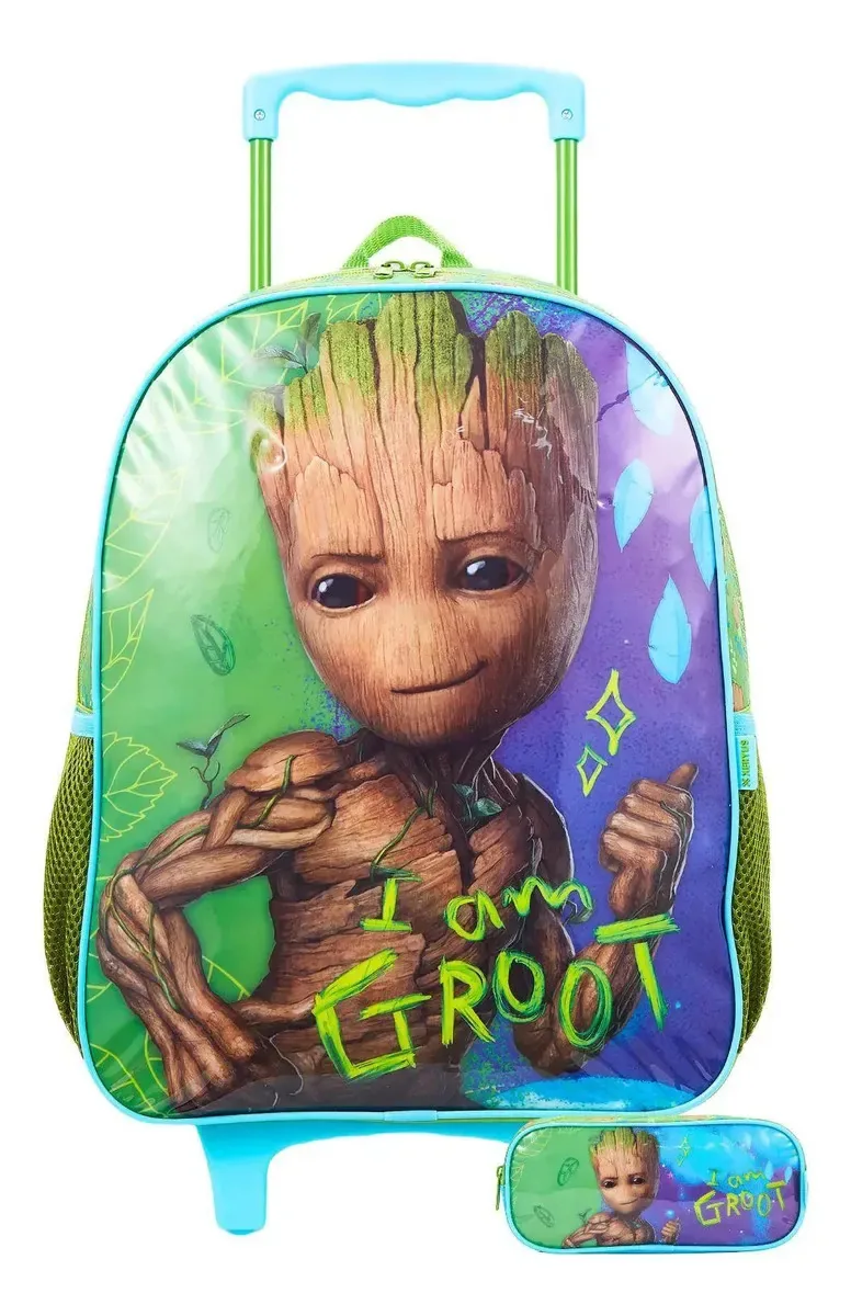 Kit Escolar Mochila Rodinha +estojo Groot Guardiões