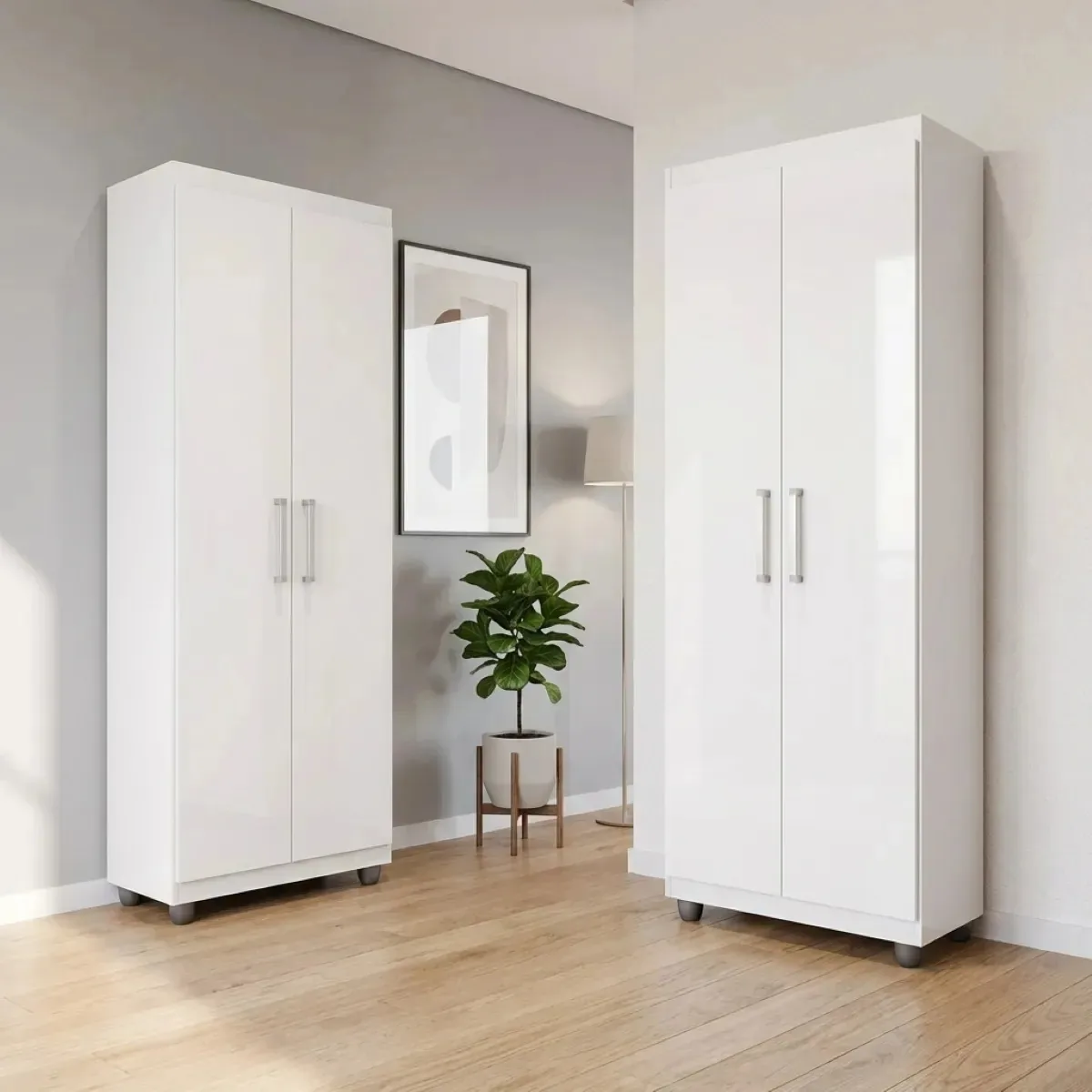 Kit 2 Armários Roma Lavanderia 1,90 Cm 2 Portas Sapateira Branco