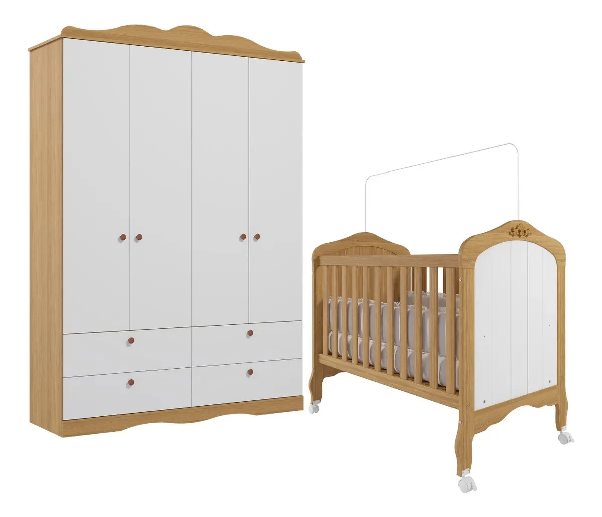 Quarto Bebê Completo Berço Americano Provençal Guarda Roupa Cor Branco/nature