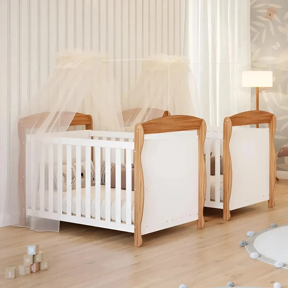 Berços Americano Gêmeos Marquesa 3 Em 1 Mini Cama 100% Mdf Cor Amêndoa/Branco