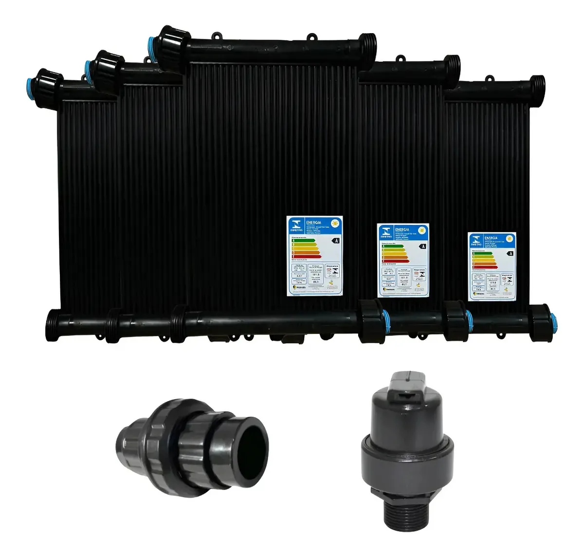 Kit Aquecedor Solar Piscina 10placas De 2mt Rosca + Válvulas