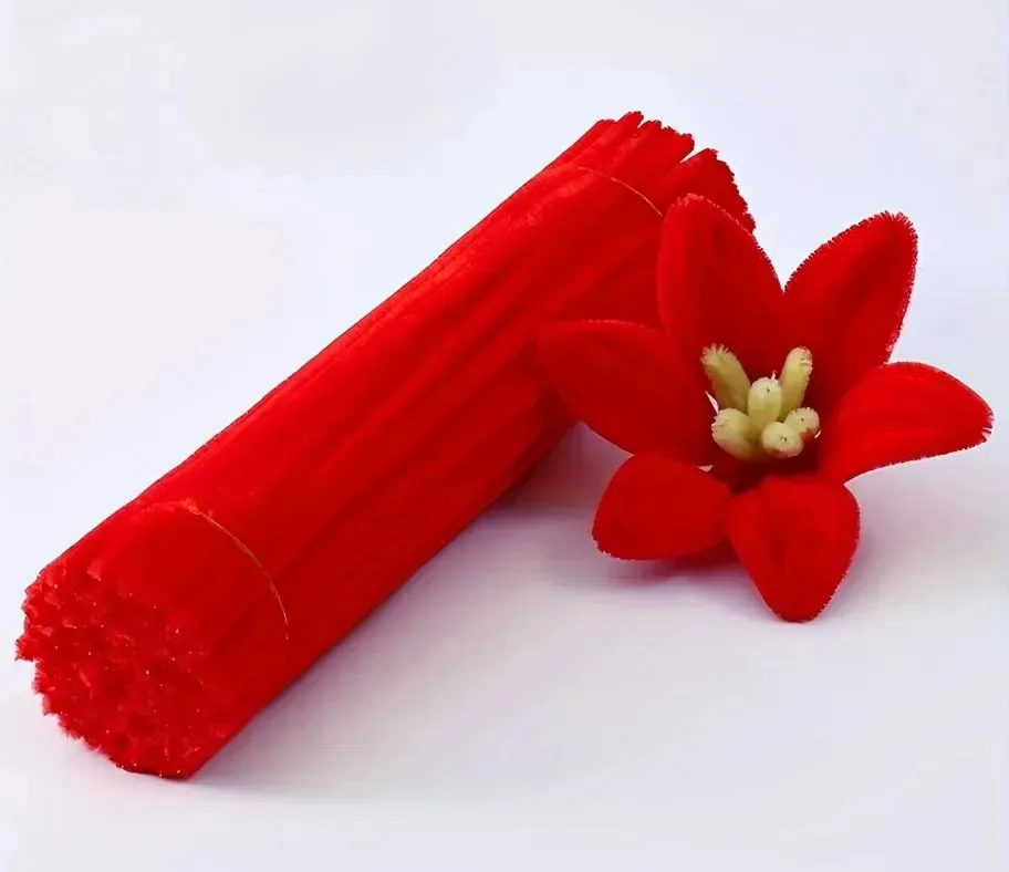 20 Haste Chenille 30cm Limpador Cachimbo Arame Cores Cor Vermelho
