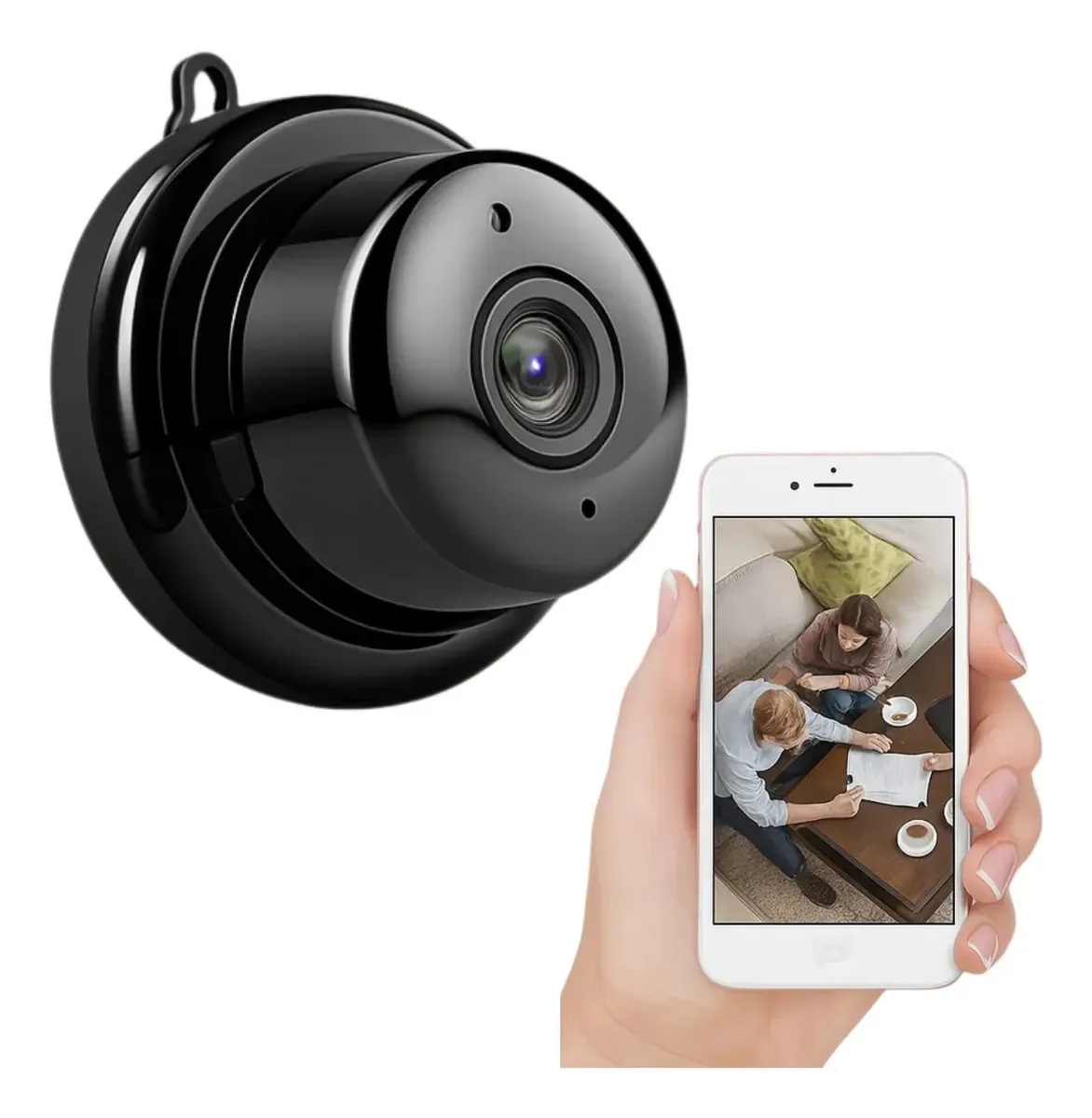 01 Câmera Segurança Mini Wifi Hd Sensor Movimento E Áudio Preto