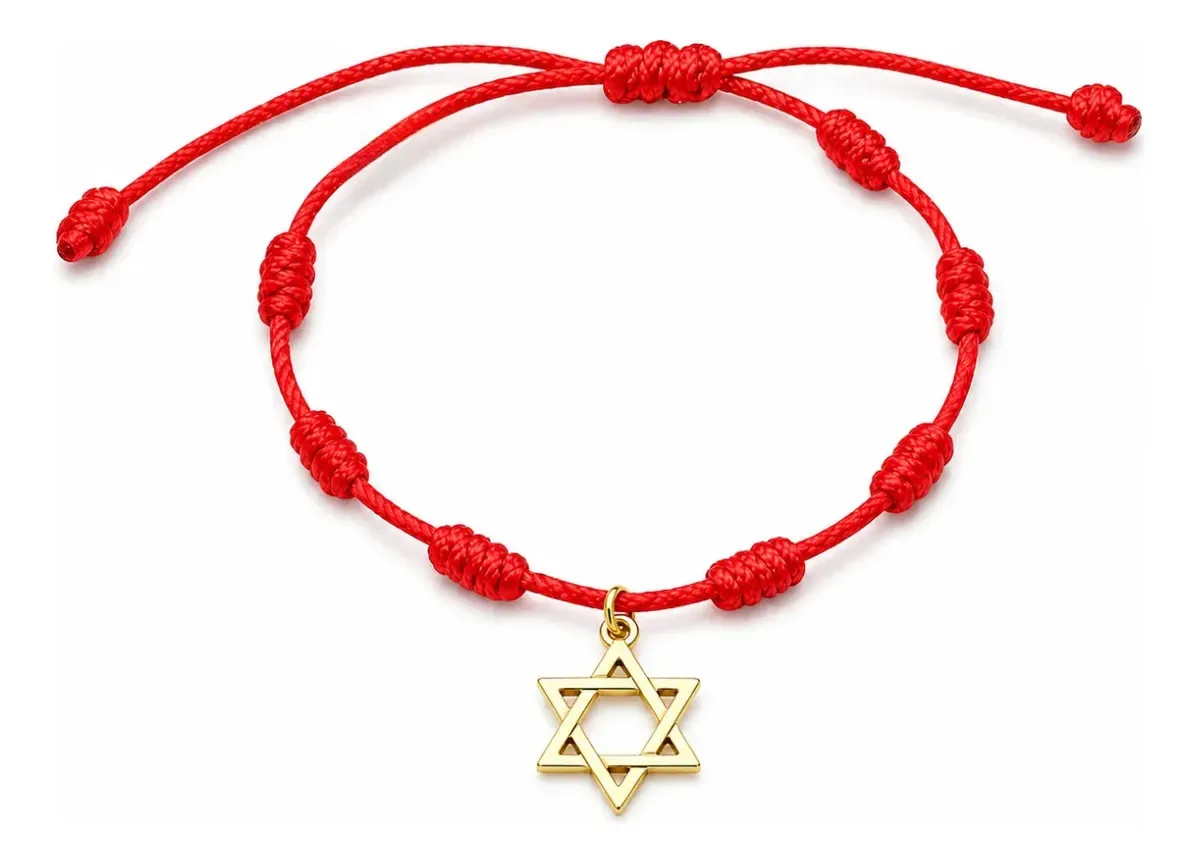 Pulseira Kaballah C/ Estrela Dourada Proteção Vermelha Com Pingente 21 Cm 22 Cm