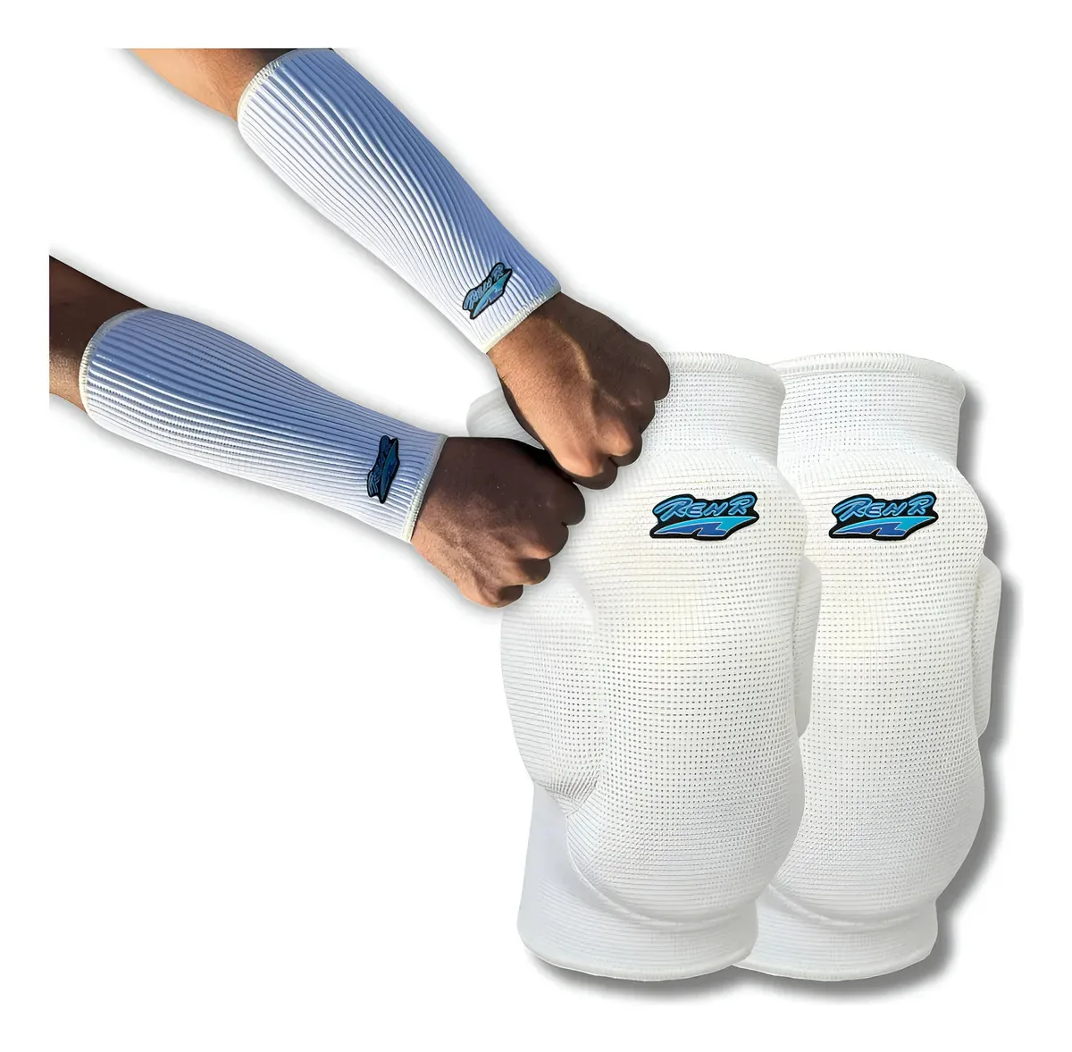 Kit Vôlei Manguito Curto Pro + Joelheira Vôlei Rehr Cor Branco Tamanho G