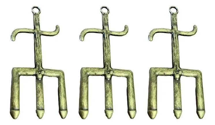 Kit 3 Pingentes Tridente Exú Grande Ouro Velho 5,3cm Guia