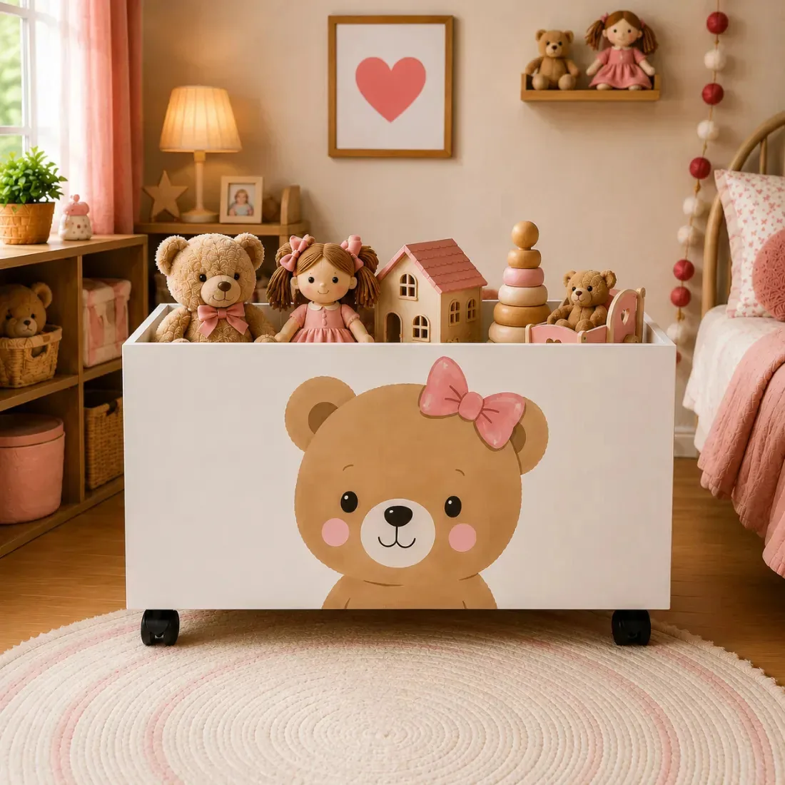 Cesto Organizador Infantil Caixa De Brinquedos Multiuso Urso Laço
