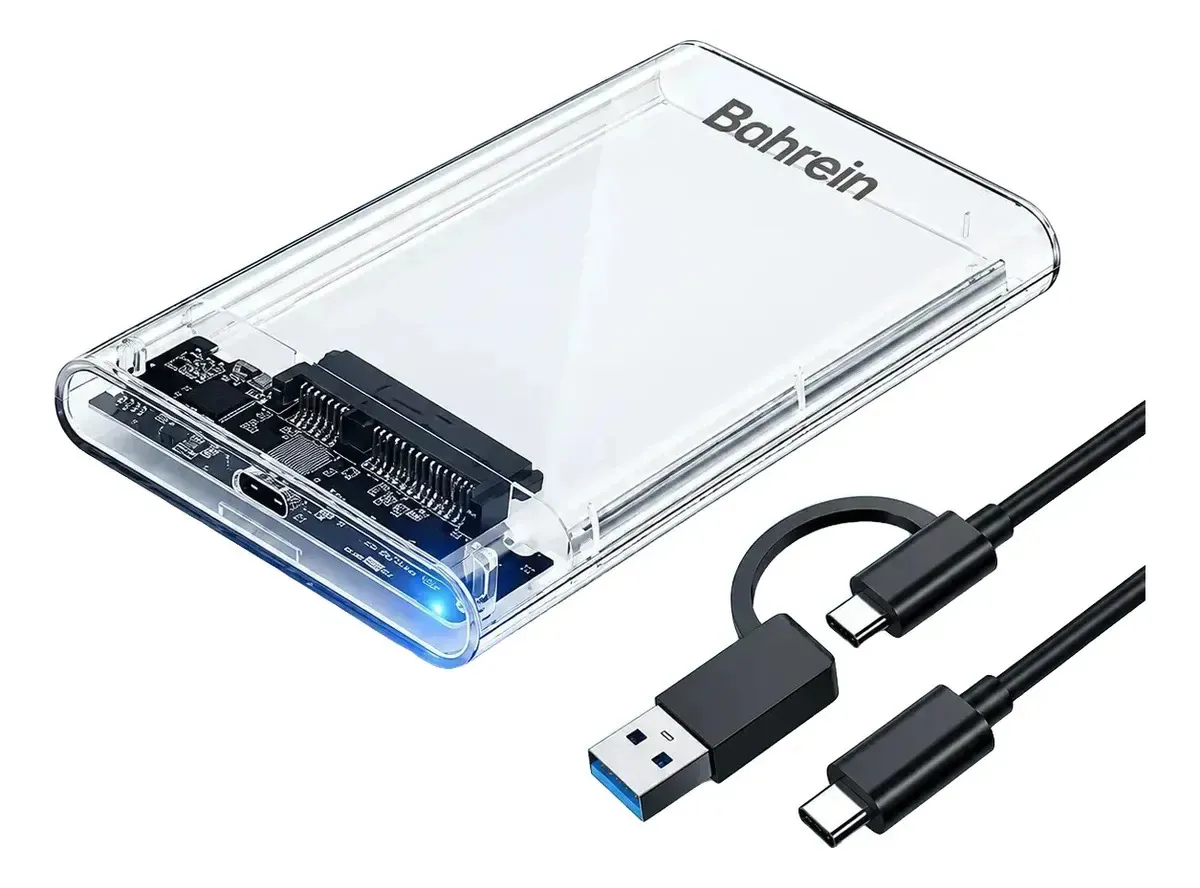 Case HD Externo USB 3.0 Para HD SSD SATA 2,5" Adaptador Gaveta Portátil Tipo-C Para Celular Smartphone Notebook PC Alta Velocidade Transparente