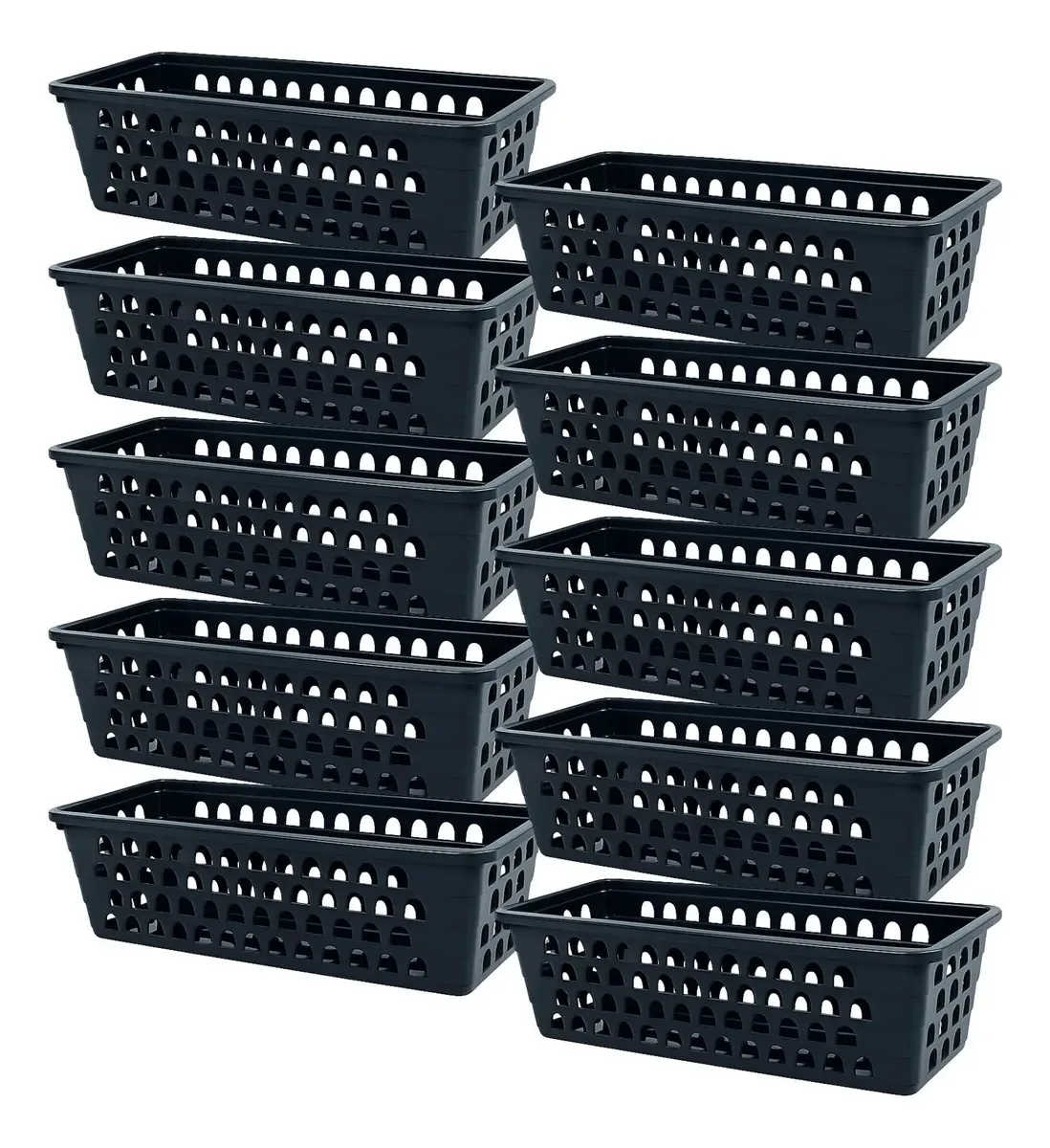 Kit 10 Organizadores Cesto Empilhavel Multiuso Caixa Modular Preto