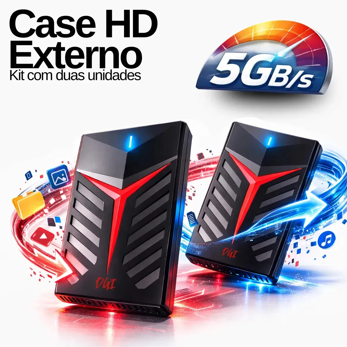 Kit 2 Case Hd Externo Gamer Led Gaveta Ssd Xbox Pc Computador Notebook Usb 3.0 Digital Informatica