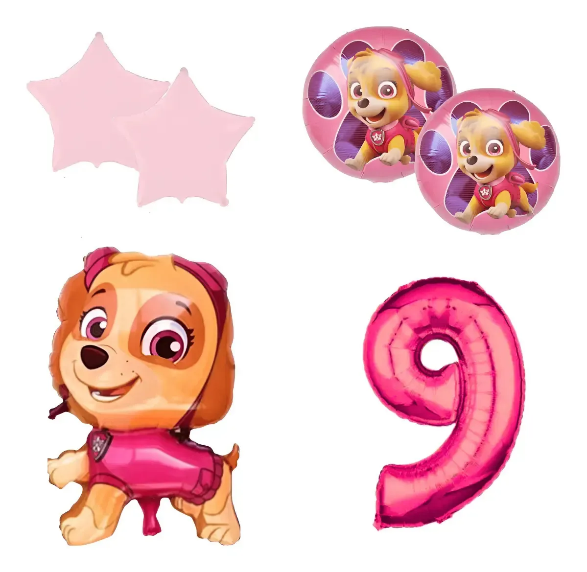 Kit Balões Patrulha Canina Skye, Número 9, para Aniversário e Chá de Bebê