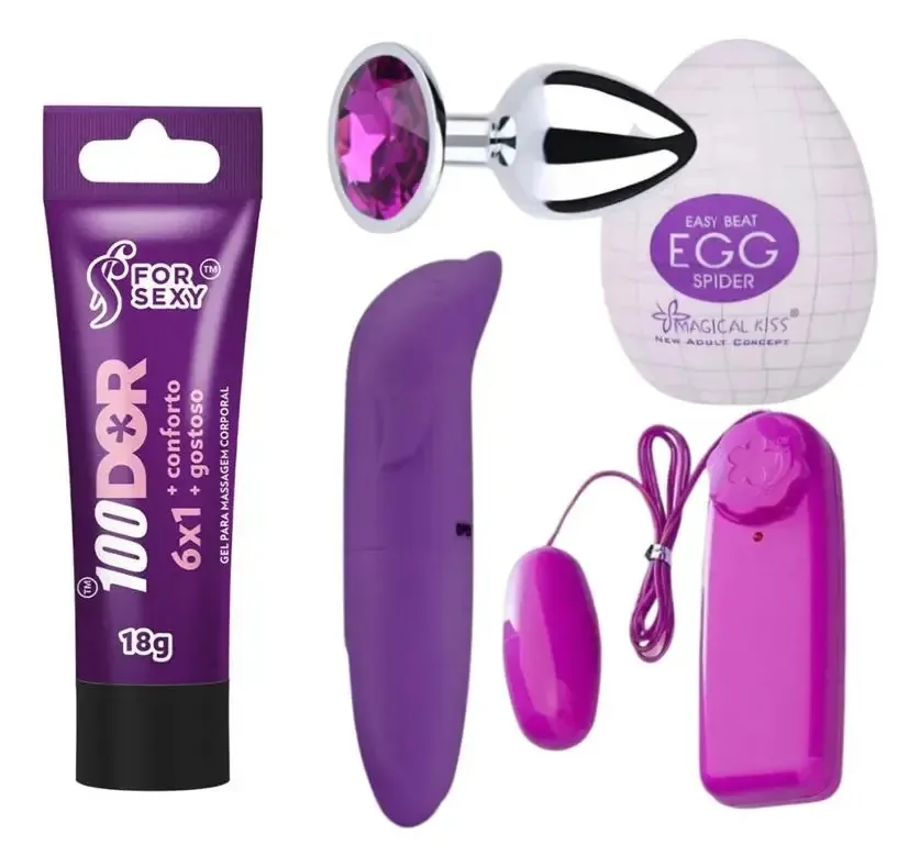 Kit Vibrador Golfinho + Bullet + Plug + Egg + Lubrificante
