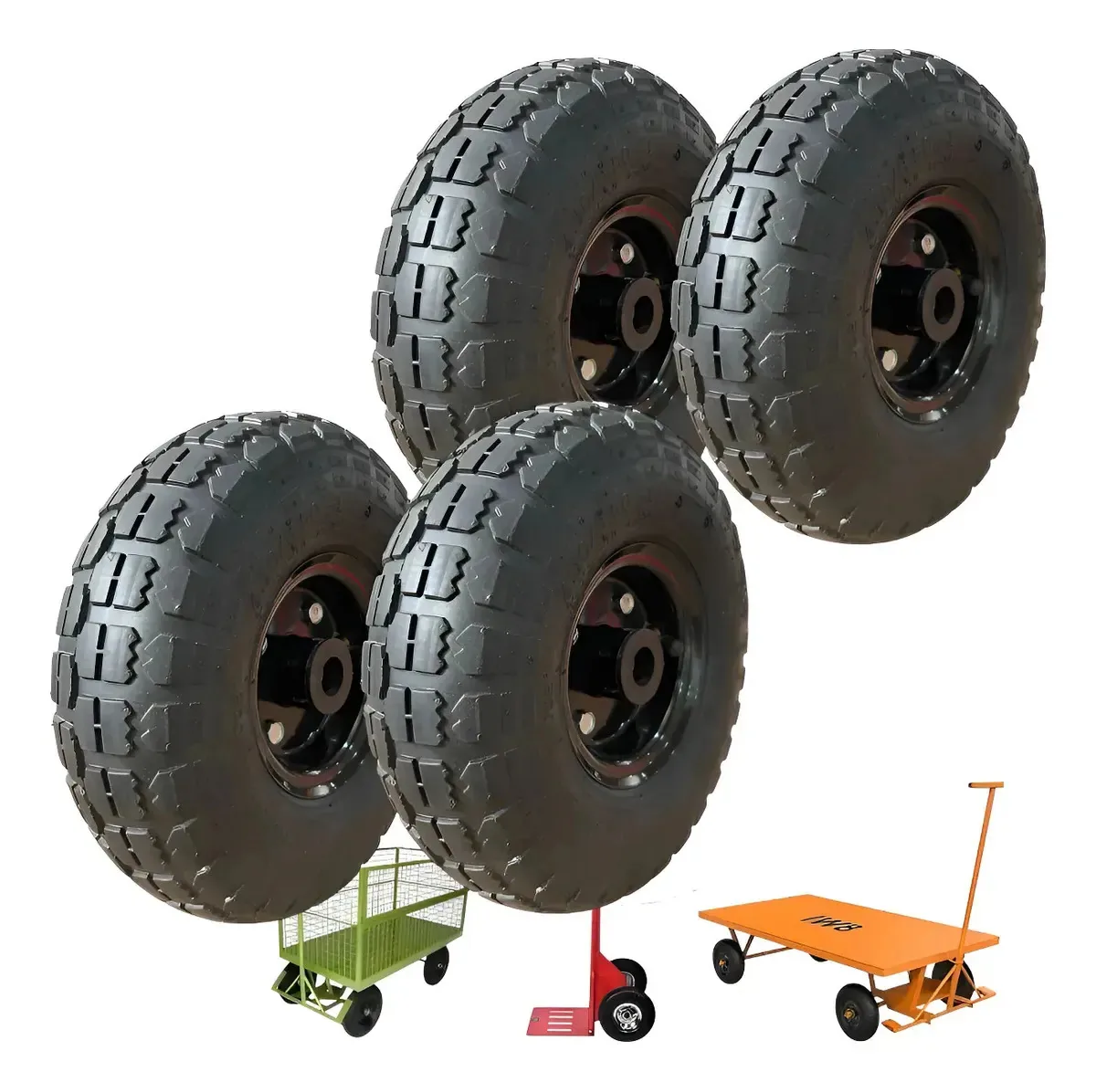 4 Pneu Completo 4.10/3.50-4 Carrinho Carga Mini Carro Borrac