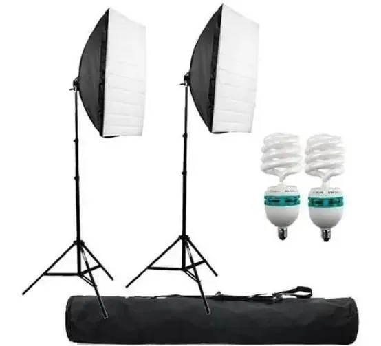 Kit Estúdio 2 Tripe Iluminação Softbox 70cm Lampadas 135w