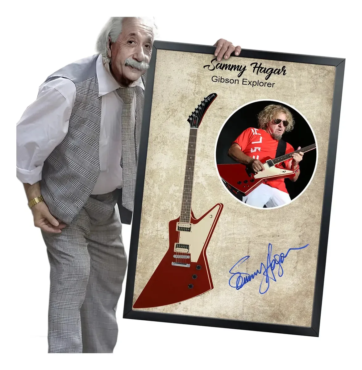 Quadro E Moldura Guitarra Assinatura Eric Clapton 84x60cm Cor Sammy Hagar Gibson Explorer Armação MAIS Imagens na opção "COR" logo abaixo