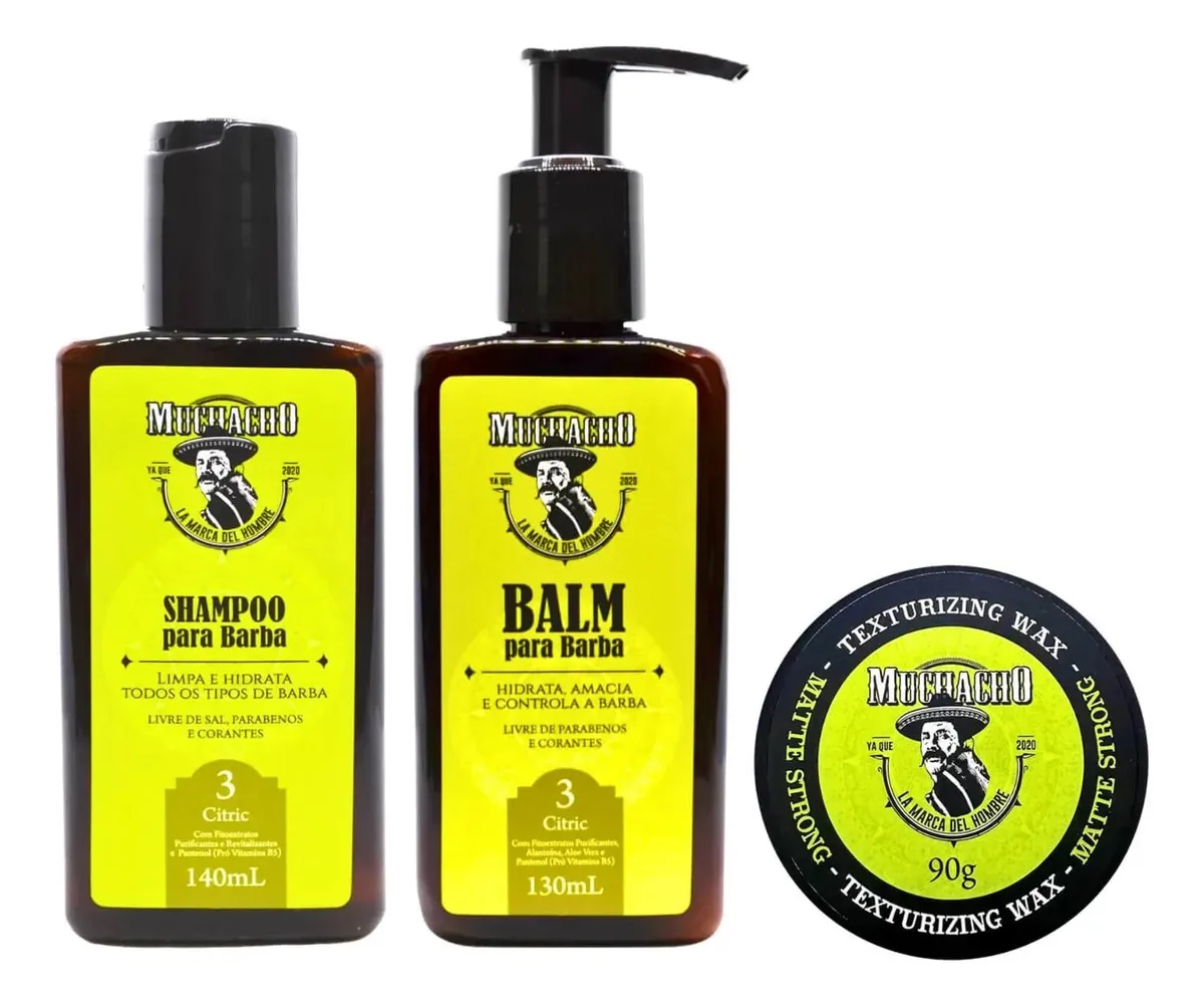Kit Barba Shampoo + Balm + Pomada Modeladora Muchacho Citric