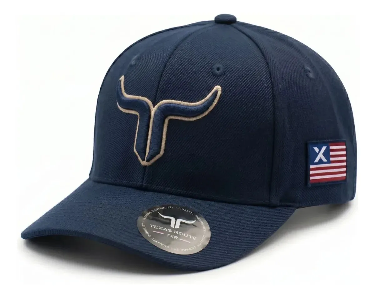 Boné Country Agro Texas Route Aba Curvada Bandeira Ajustável Azul-marinho Un Longhorn
