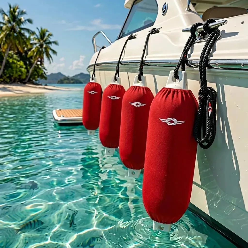 Kit 4 Defensas Nauticas G4 + Capas + Cabos P/ Lancha Barco Vermelho