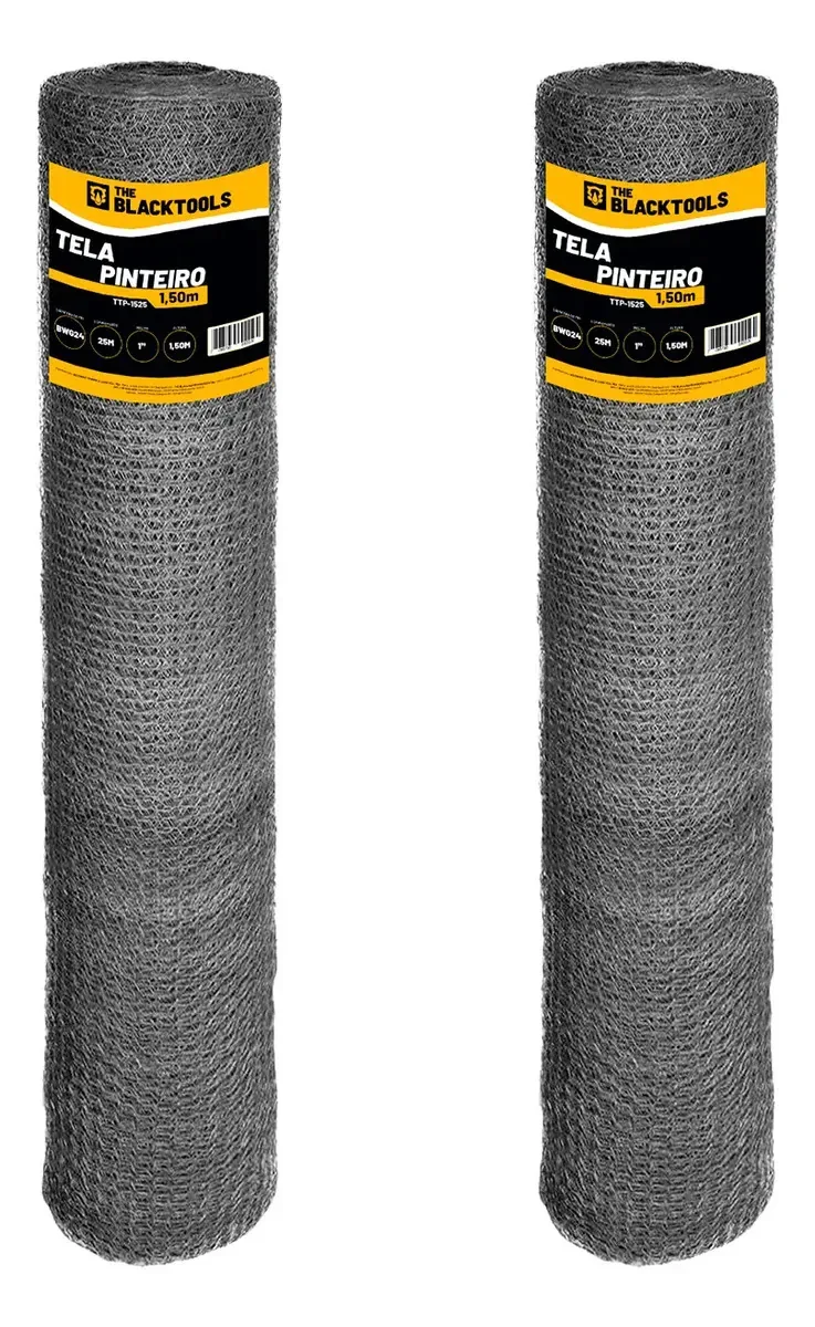 Kit 2 Telas Pinteiro Galvanizada Horta Fio Bwg24 1,50x25m Prata (metalizado)