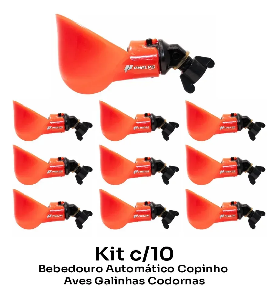 Kit C/10 Bebedouro Automático Copinho Aves Galinhas Codornas Vermelho