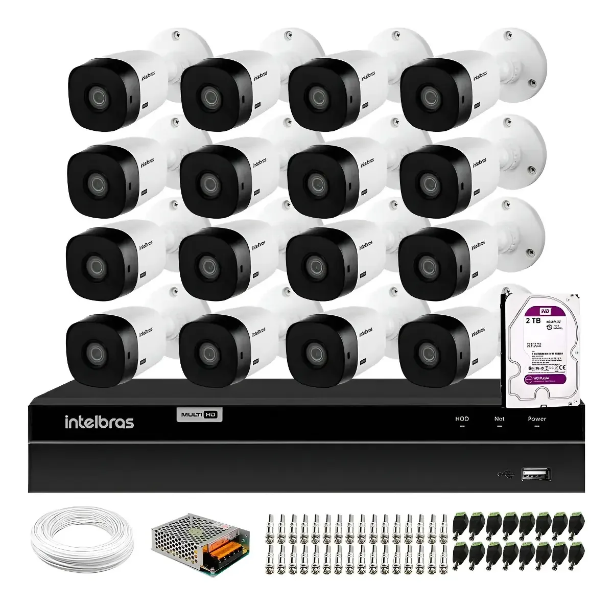 16 Câmeras Intelbras Vhl1220b Infra 20m Ip66 Dvr 1216 2tb Pu Branco