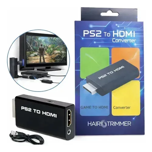 Adaptador Conversor Ps2 Av Para Hdmi Playstation 2 Conversão Sinal Áudio Vídeo Digital Para Tv Monitor Projetor Compatível Cabos Rca Entrada Hdmi Saída Full Hd