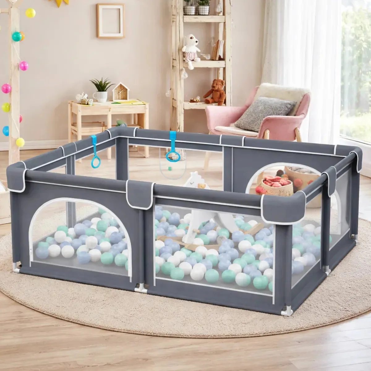 Cercadinho Bebê Grande Chiqueirinho Cercado Infantil 200x150 Cinza