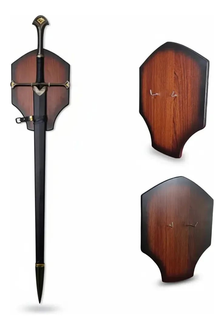 Suporte De Parede Horizontal Para Espadas Mdf Colecionador Marrom-escuro