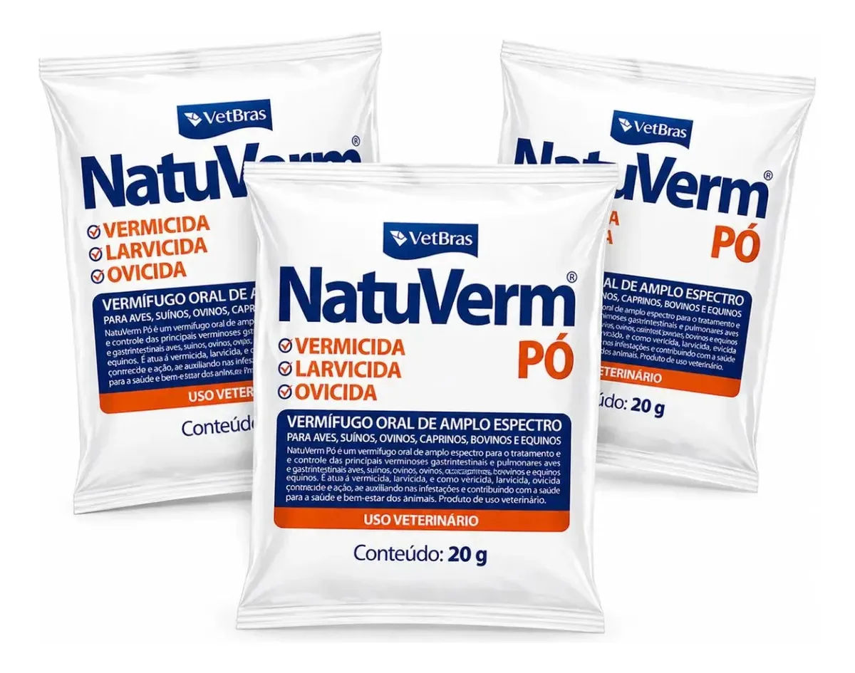 3 Natuverm Pó 20g Vermífugo Aves Bovinos Suínos Equinos