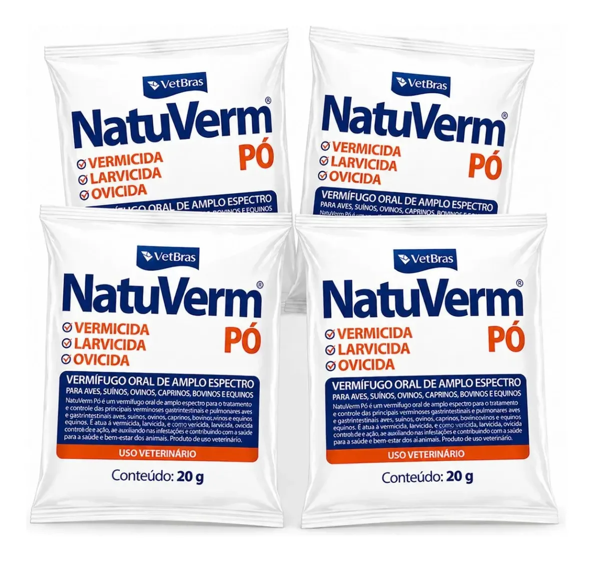 4 Natuverm Pó 20g Vermífugo Aves Bovinos Suínos Equinos