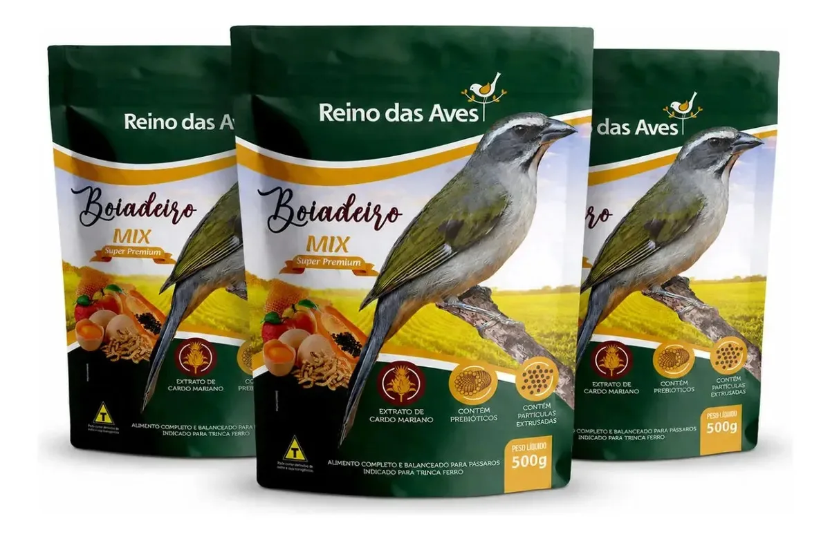 Comida Para Aves Reino Das Aves Mix Mistura Sementes Ração 500g De 3 Unidades