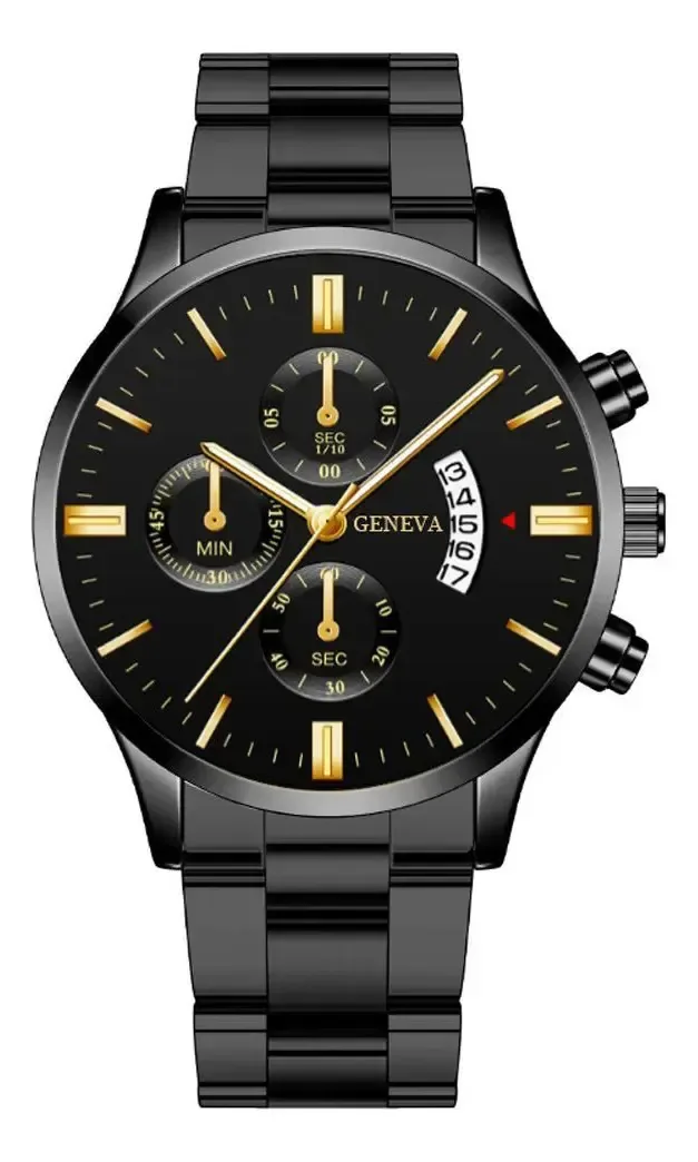 Relógio Masculino Geneva Pulso Quartzo Preto Aço