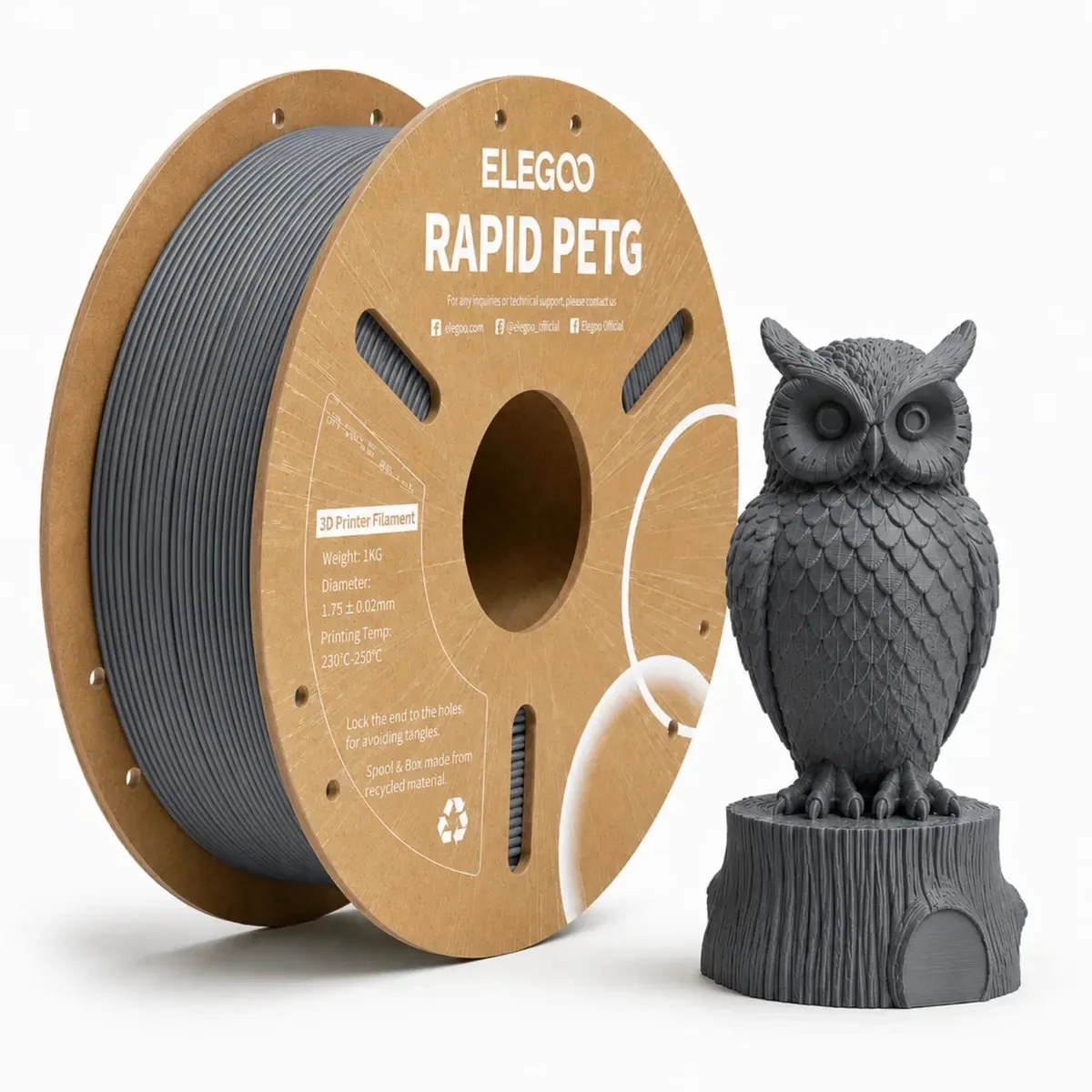Filamento Impressão 3d Cinza Espacial Elegoo Rapid Petg 1.75mm 1kg