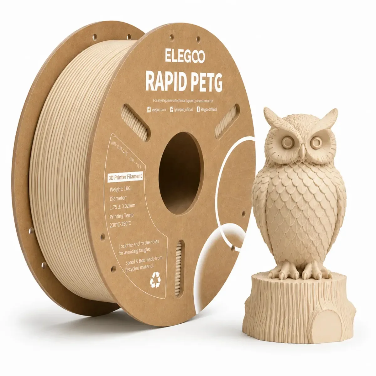 Filamento Impressão 3d Bege Elegoo Rapid Petg 1.75mm 1kg