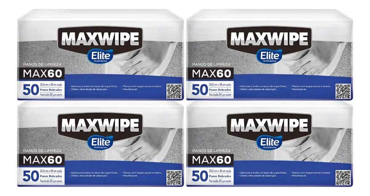 Kit 4 Pano Multiuso Maxwipe Max60 C/ 50 Panos - Dobrado
