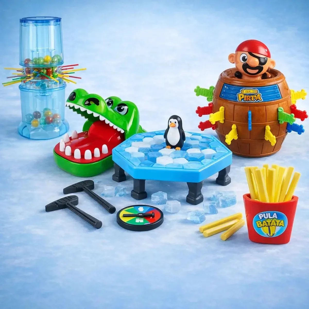 Kit 5 Jogos E Brinquedos Infantis Crocodilo Dentista Barril Pirata Pinguim Numa Fria Tira Varetas Pula Batata Diversão Em Família Presente Wa Imports