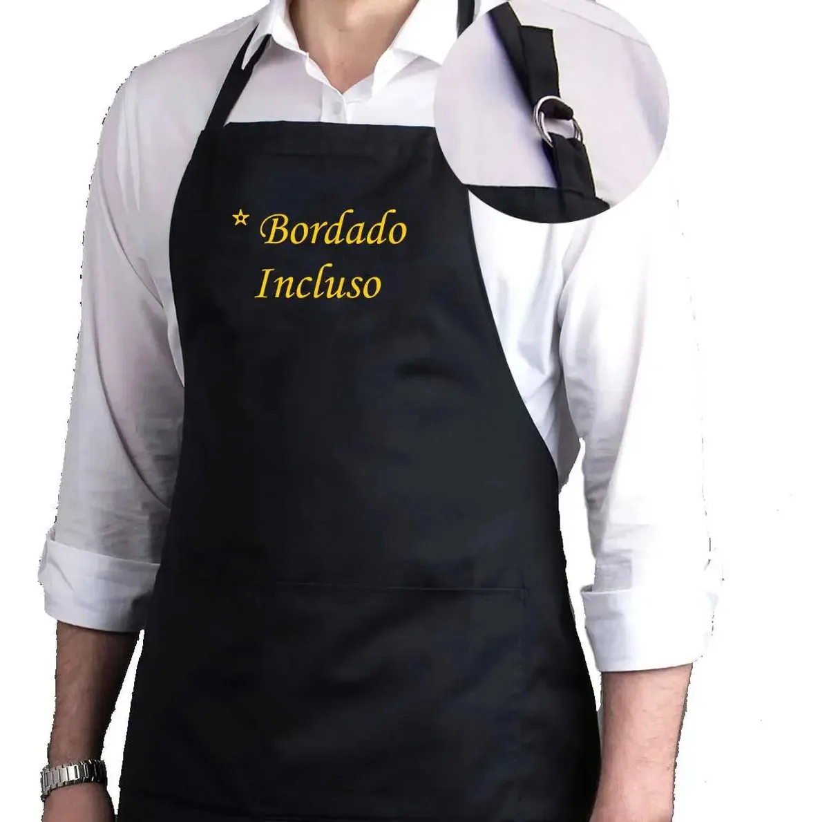 Kit 4 Aventais Oxford Plus Size C/ Bolso 100x90 *bordado Cor Preto