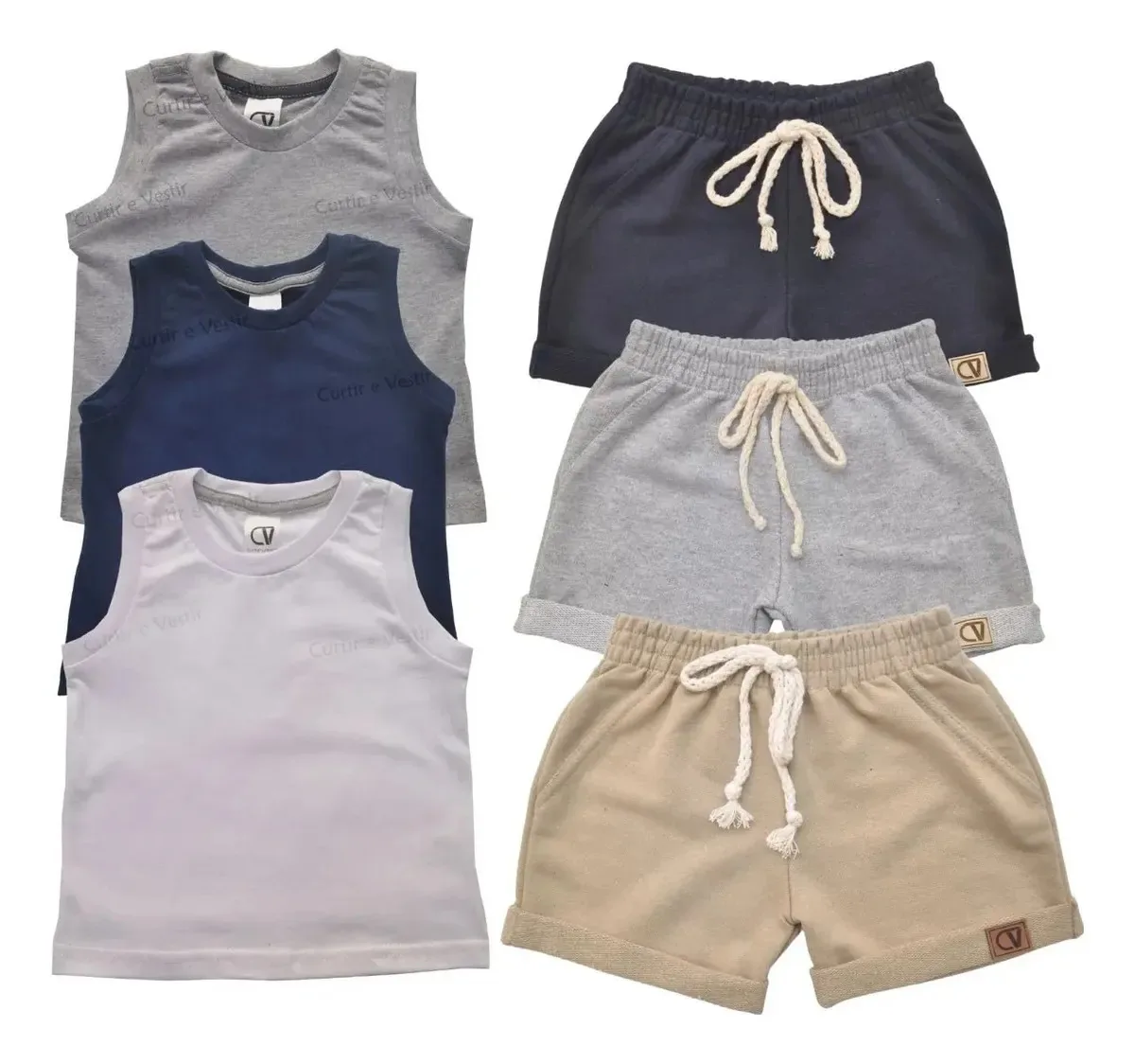 Conjutos 3 Shorts Bermudas 3 Regata Bebê Cor Kit 1 Tamanho GG - 12-18 meses