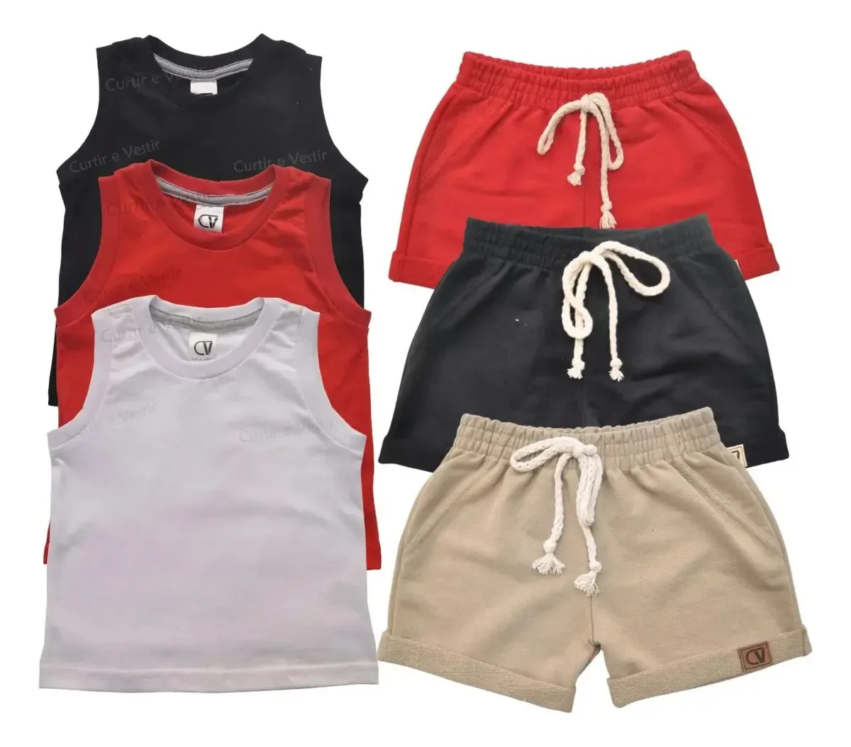 Conjutos 3 Shorts Bermudas 3 Regata Bebê Cor KIT 2 Tamanho G 9-12 meses