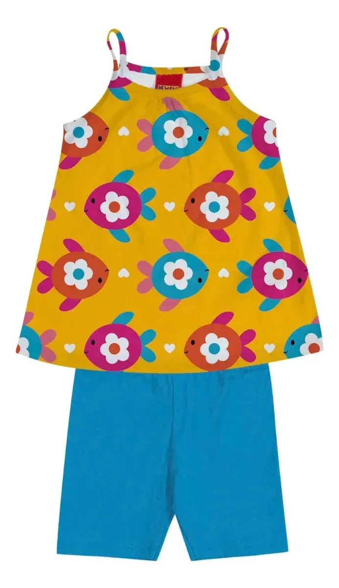 Conjunto Infantil Menina Kyly Verão Blusa Leve E Shorts Liso Amarelo 2