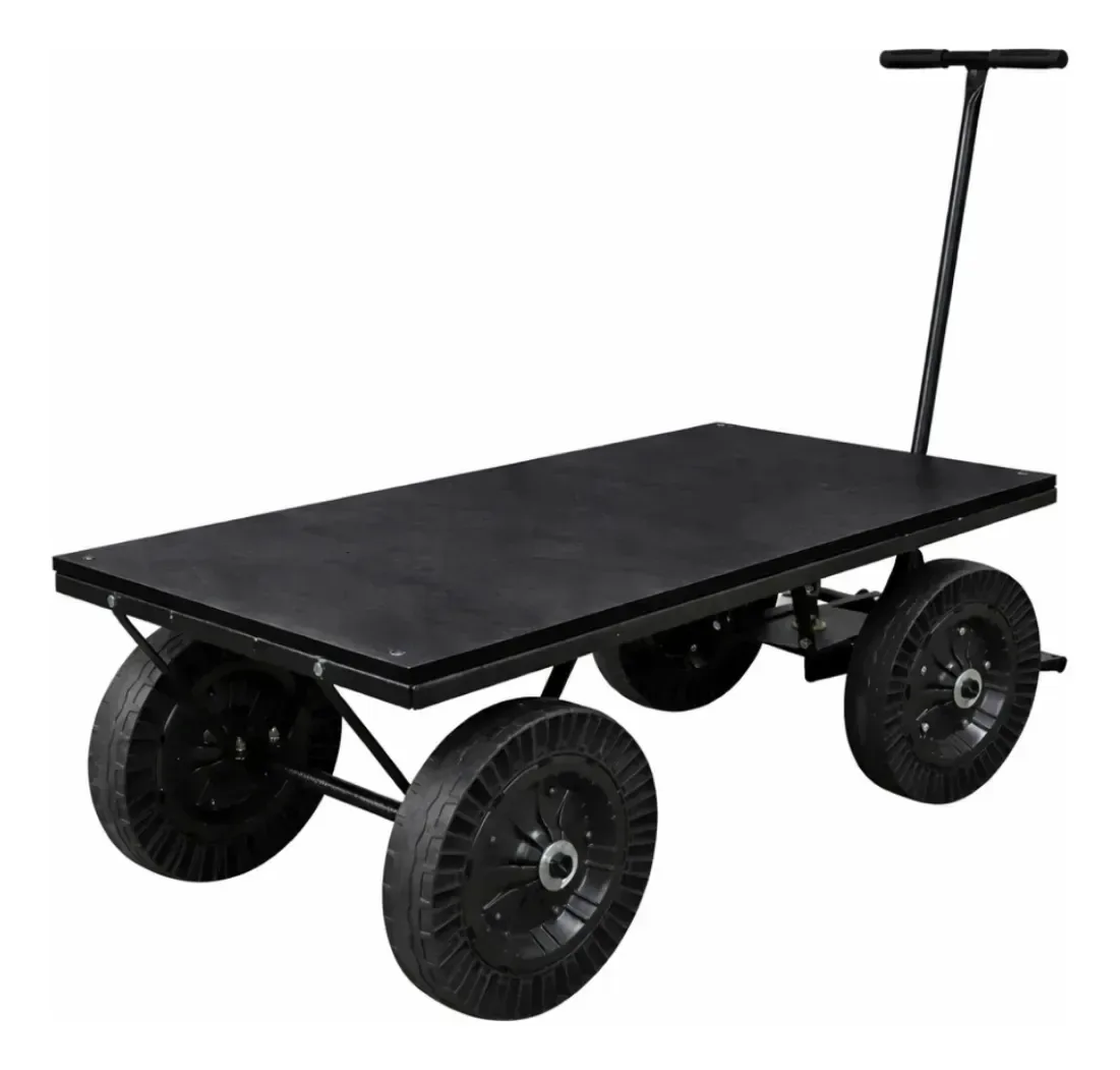 Carrinho Plataforma Preto Celpan 300kg 4 Rodas Aço Para Cargas Madeira Movimentação Mudança