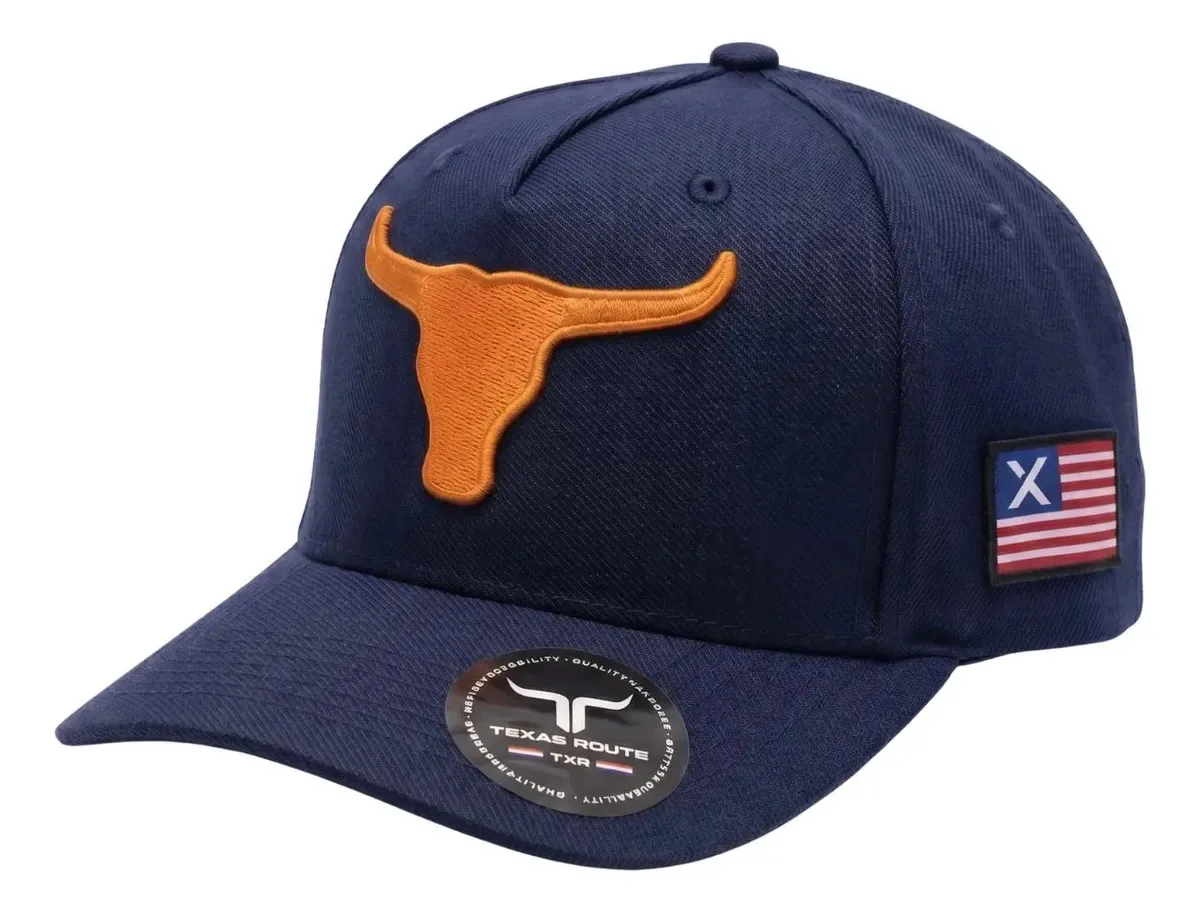 Boné Country Agro Texas Route Aba Curvada Bandeira Ajustável Azul/laranja Un Touro