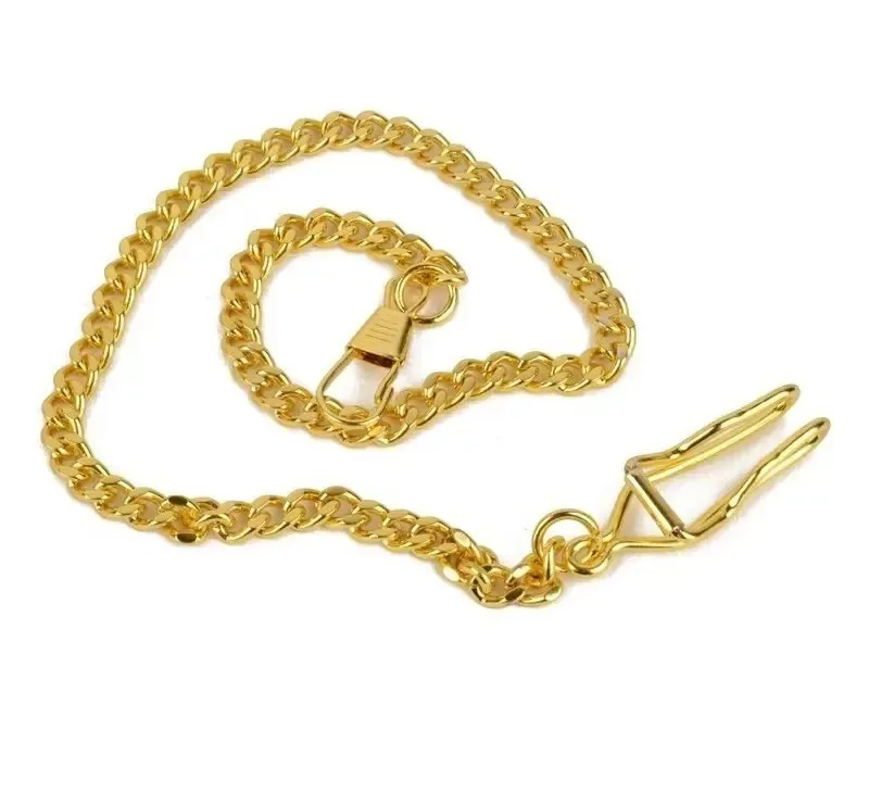 Corrente Aço Clip Para Relógio De Bolso Prendedor Lapela Dourado