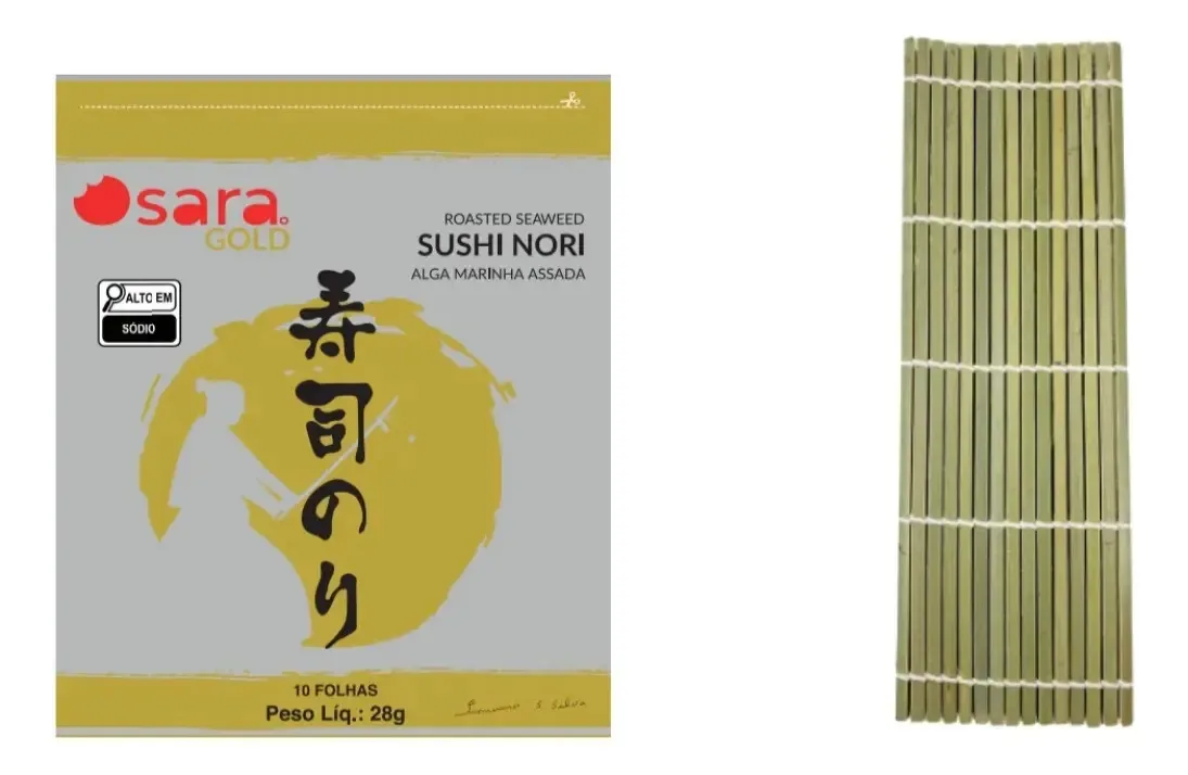 Alga Sushi Nori Edomae 10 Folhas + Esteira Enrolar Sushi