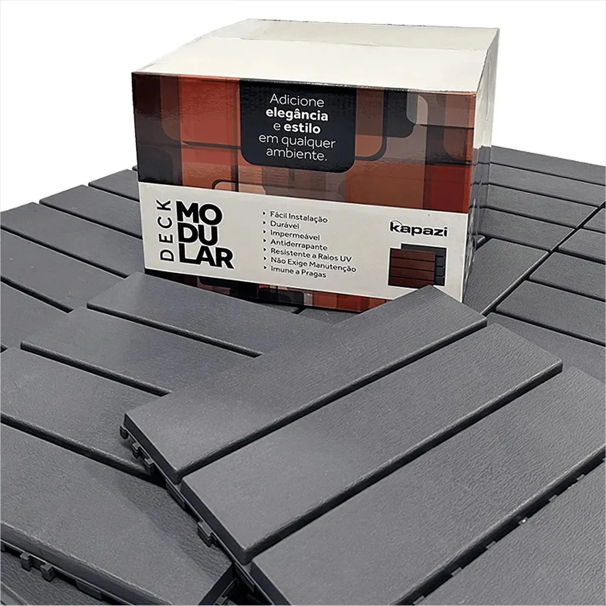 Piso Deck Modular De Encaixe Kapazi 30×30cm Kit 11 Peças Cinza