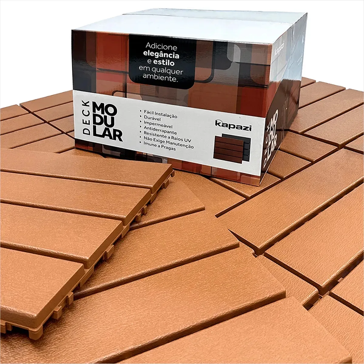 Piso Deck Modular De Encaixe Kapazi 30×30cm Kit 11 Peças Marrom
