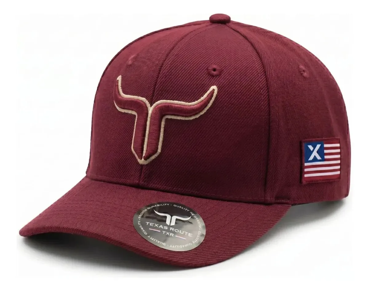 Boné Country Agro Texas Route Aba Curvada Bandeira Ajustável Vermelho Un Longhorn