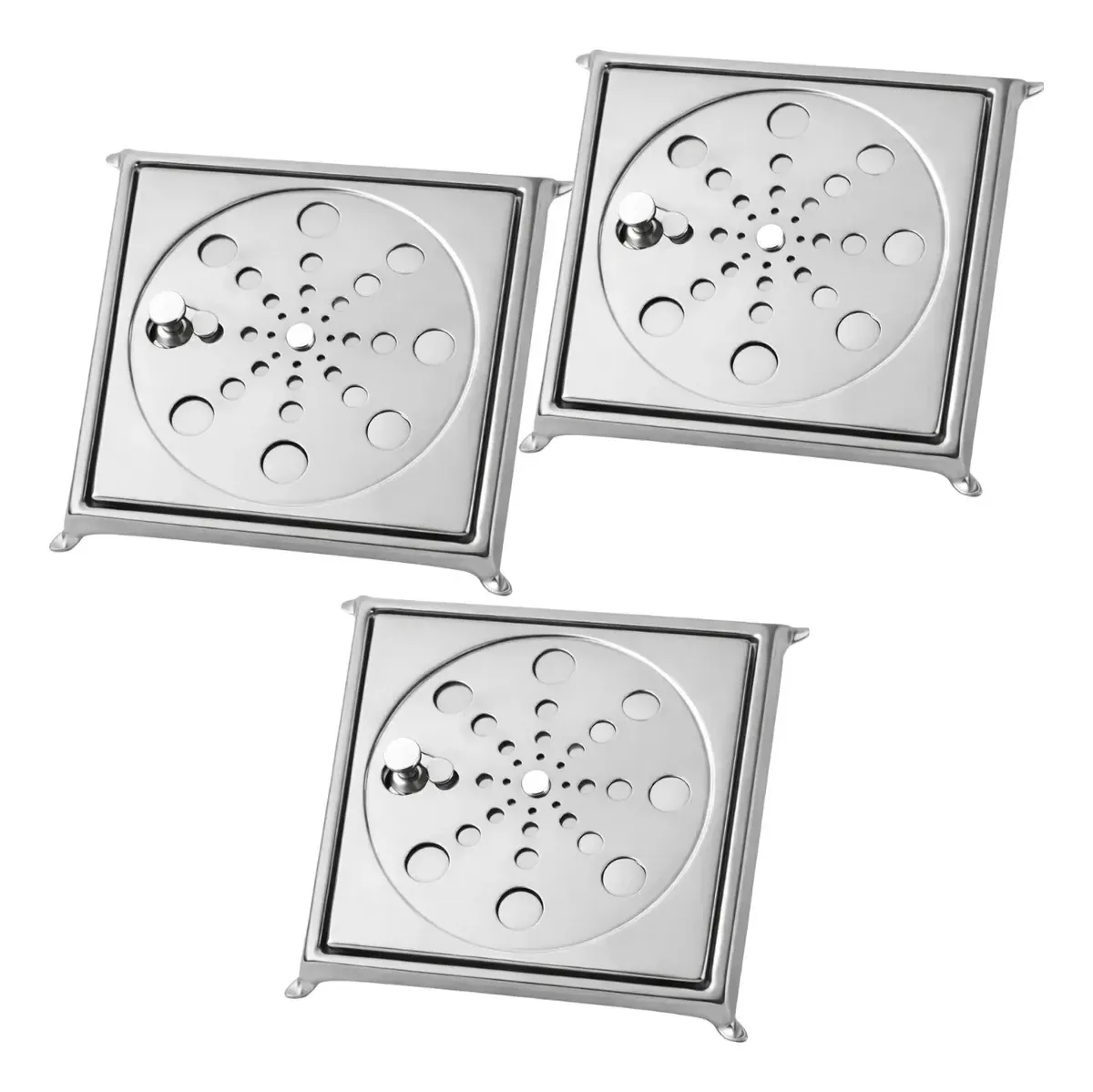 Kit 3 Ralos Para Banheiros 10x10 Inox Quadrado + Suporte