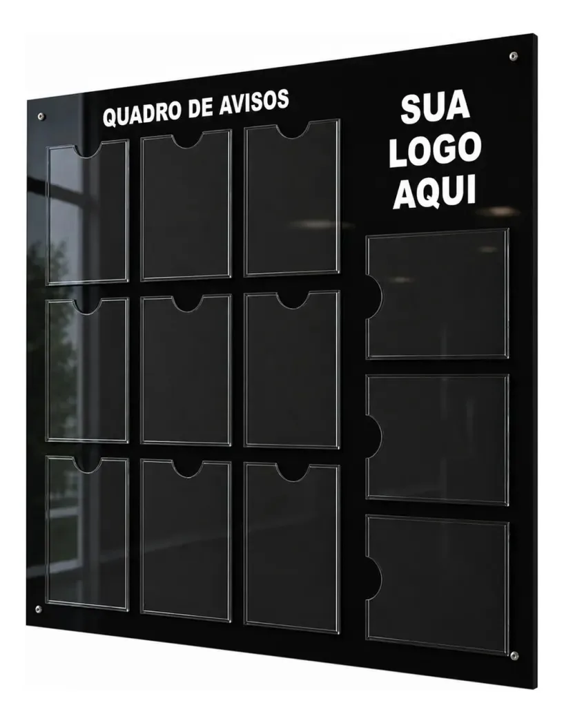 Quadro Avisos Gestão 12 Displays A4 Acm Preto Personalizado Preto