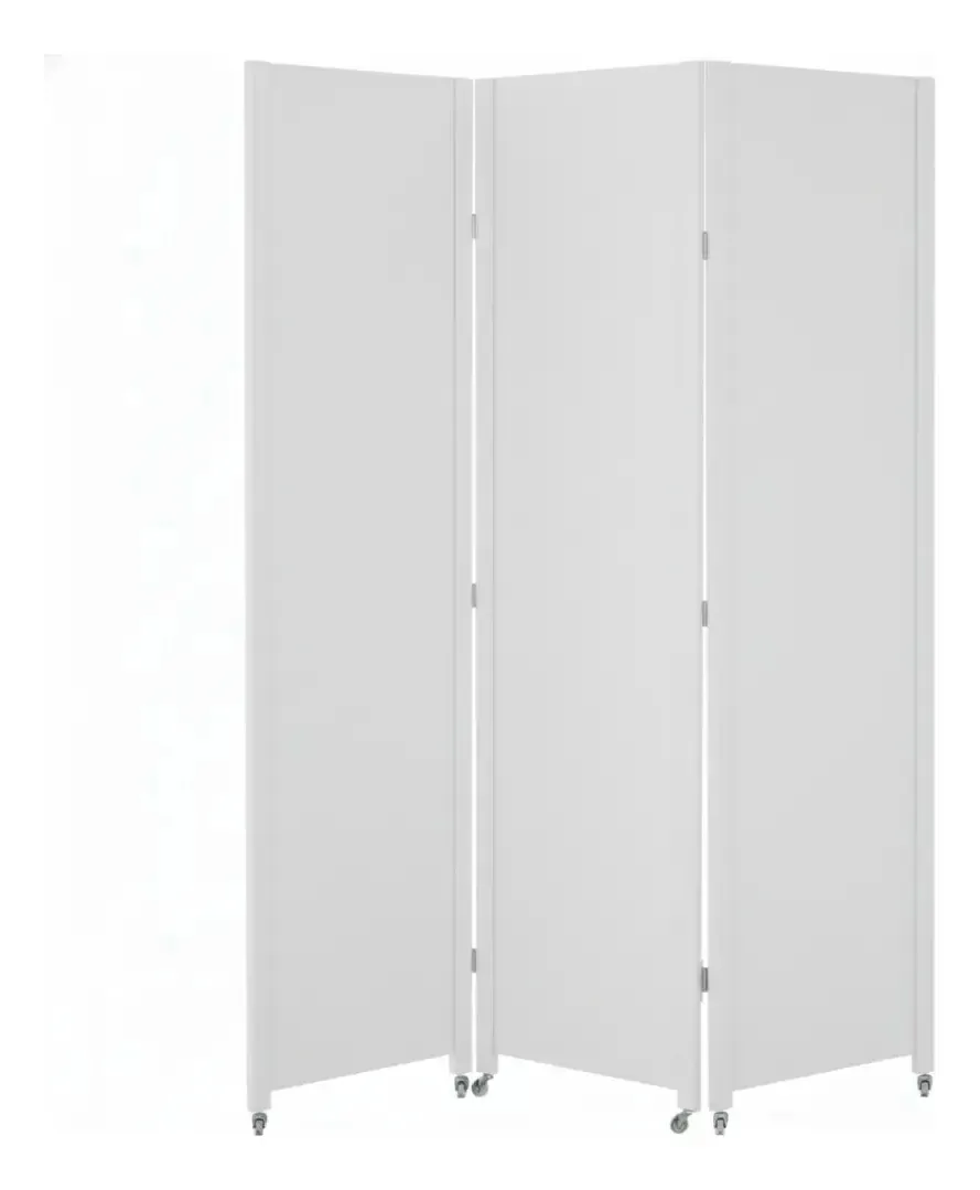 3 Biombo Divisor Ambiente Pintado Branco Preto Rodinha Nc Cor Branco. Liso Fechado